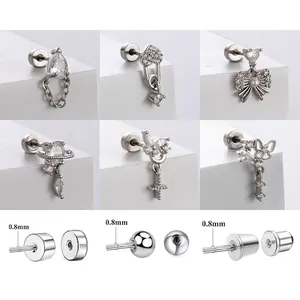 Titanium Steel Zircon Cartilage Stud Earring Heart Bow Butterfly Planet Dainty Helix Piercing Jewelry For Women