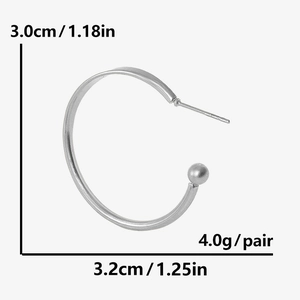 Detailed view of 304 stainless steel hoop earring with size and weight measurements