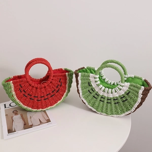 Fruit Shaped Straw Woven Handbag Watermelon Kiwi Orange Summer Beach Vacation Cute Novelty Knit Bag For Women