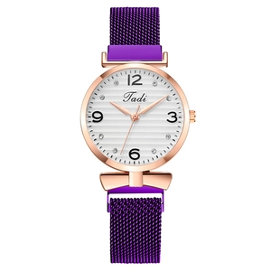 Purple Milanese loop strap watch with rose gold case and white dial for women