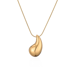 Polished gold-plated teardrop pendant necklace for women on white background
