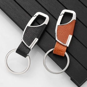 Business Car Keychain Zinc Alloy Lychee Grain Leather Metal Hook Key Ring For Men Waist Hanging Minimalist Style