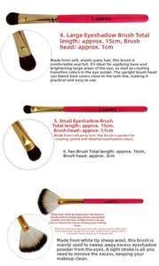 Detail von Lugway Make-up Pinseln mit Ponyhaar-Lidschatten und Woll-Fächerpinsel-Highlights