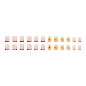 Short square press-on nails set with yellow sunflower art and black French tips 24pcs