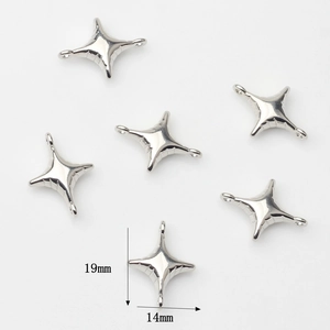 Set of six silver star-shaped pendant connectors 19mm x 14mm for DIY jewelry making