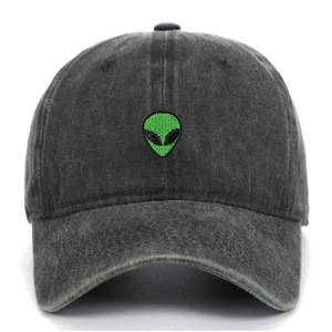 Berretto da Baseball in Cotone Lavato Rétro Con Ricamo Alieno Verde Parasole Regolabile Dad Hat per Uomo Donna Outdoor Casual Moda