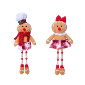 Christmas gingerbread man plush dolls set with chef hat and red checkered scarf decor