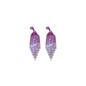 Sparkling purple gradient rhinestone tassel earrings with a long geometric drop style