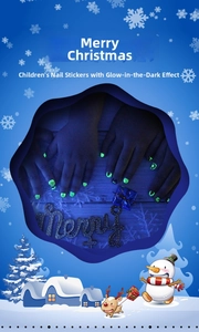 Luminous Christmas nail stickers for kids showing glowing cartoon patterns in the dark