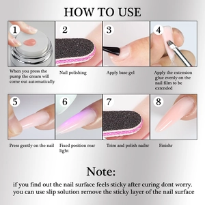 Step-by-step guide for applying nude acrylic poly nail extension gel with tools