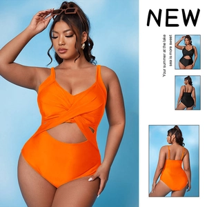 Plus Size One Piece Swimsuit Nylon Spandex Hollow Out Cutout Twist Front Tummy Control Solid Color Monokini For Women