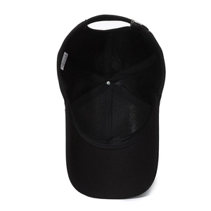 Men's black 100% cotton baseball cap with inner support straps and metal buckle