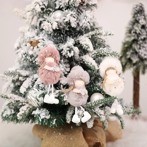 Christmas Angel Plush Doll Ornaments Faux Fur Hanging Girl Figurine For Xmas Tree Home Festive Party Decor Cute Sequin Star Heart
