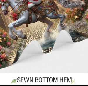Detailed close-up showing the high-quality sewn bottom hem of this floral shower curtain