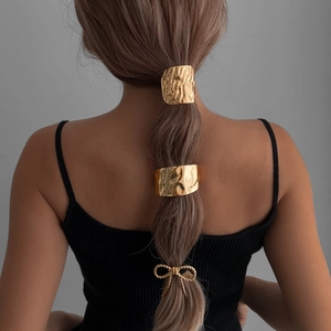 Metal Hammered Texture Hair Tie Bowknot Alloy Ponytail Holder Elastic Hair Rope Elegant Headwear For Women