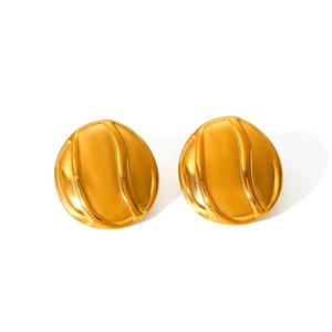 Polished 18k gold plated stainless steel stud earrings with wavy ripple texture