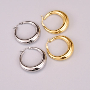 Pendientes De Aro Gruesos Acero Inoxidable 316L Baño De Oro 18K Forma De Media Luna Retro Francés Joyería Para Mujeres