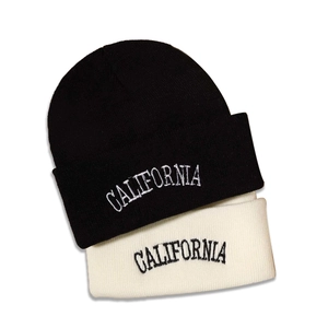 Set of black and beige California embroidered ribbed knit beanies for men and women