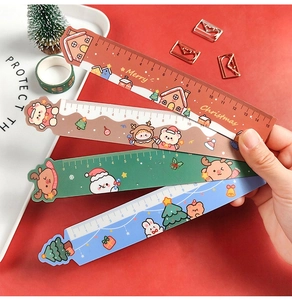 Detailed set of four 15cm Christmas theme magnetic rulers with cute cartoon patterns