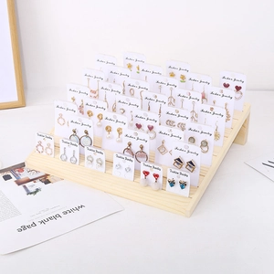 Wooden Earring Display Stand Tiered Solid Wood Jewelry Storage Rack For Earring Cards Stud Organizer Desktop Showcase
