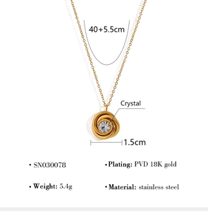 Macro shot of 18K gold plated rose pendant necklace with crystal and size specs