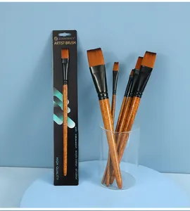 Nylon hair flat brushes with wood grain handles shown in packaging and glass holder