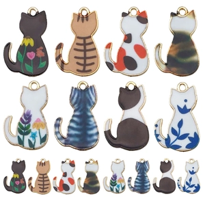 Cute Cat Charms Enamel Zinc Alloy Pendants For DIY Jewelry Making Necklaces Keychains Cartoon Floral Pattern