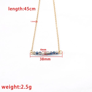 Gold stainless steel chain necklace with 4mm blue glass stone pendant and dimensions