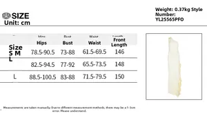Detailed size chart for the off-shoulder ruffled maxi dress with measurement specifications
