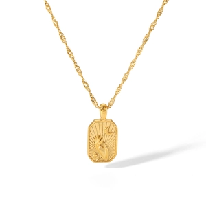 Collier en acier inoxydable plaqué or 18 carats avec pendentif rectangulaire soleil et lune
