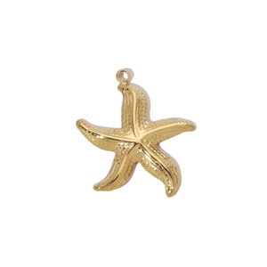 Close-up of a 14k gold-plated starfish pendant with detailed textured surface and bail