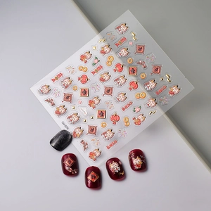Detailed 5D embossed nail stickers featuring Chinese New Year dragons and gold motifs