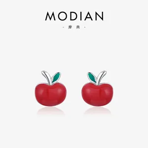 Red Apple Stud Earrings With 925 Sterling Silver Earring Post Enamel Cute Tiny Fruit Jewelry For Women Girls