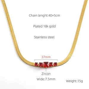 Detailed specs of 18k gold plated stainless steel necklace with red zircon stone