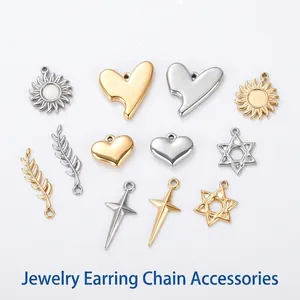 Stainless Steel Charms Pendants Cross Heart Star Sun Leaf DIY Jewelry Making Findings Electroplated Polished Accessory