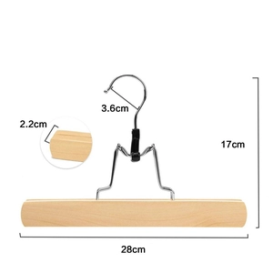 Solid wood skirt hanger with non-slip velvet clips and silver hook, 28cm width design