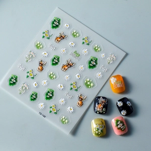 5D Daisy flower nail stickers with cute puppy designs and lettering model TS-148
