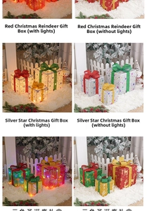 Detailed comparison of illuminated Christmas gift boxes with deer and star patterns