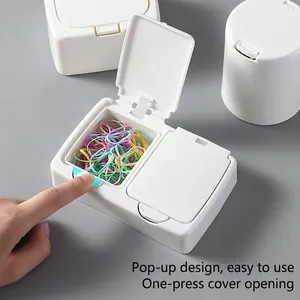 White minimalist dual-compartment pop-up desk organizer box for makeup and small items