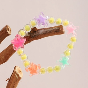 Colorful jelly star beads bracelet on branch display, geometric fashion acrylic jewelry