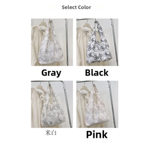 Detailed grid showing butterfly print tote bags in grey, black, cream, and pink colors