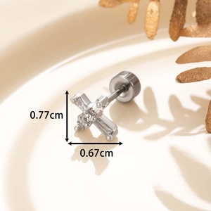 Titanium steel square zircon cross stud earring measuring 0.77cm by 0.67cm