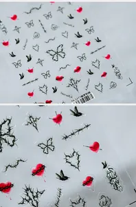 Gothic Y2K nail art stickers featuring thorny butterfly and dark heart patterns