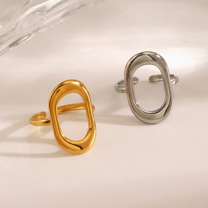 Bagues minimalistes ovales évidées en acier inoxydable doré et argenté pour femme