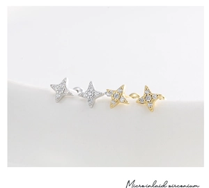 Detailed macro view of S925 sterling silver star stud earrings with micro zircon inlay