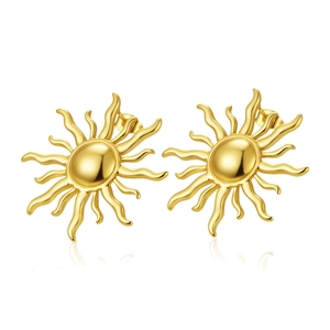 Boucles d'oreilles tournesol exagérées en acier inoxydable plaqué or 18 carats pour femme
