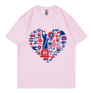 T-shirt rose en coton oversize avec imprimé collage USA en forme de cœur pour adultes