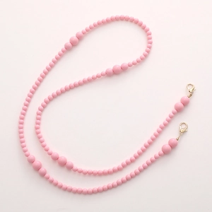 Pink acrylic beaded crossbody chain with golden metal lobster clasps for bags or phone