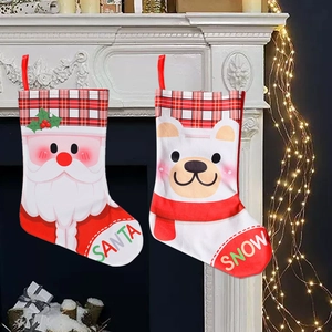 Festive Santa and Polar Bear Christmas stockings hanging on a white fireplace mantle