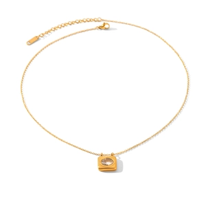 Minimalist 18K gold plated stainless steel necklace with a square zircon pendant